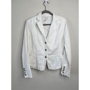 Coldwater Creek 100% Linen Blazer Women's 10 White Raw Hem Casual Jacket Coastal